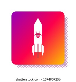 White Biohazard rocket icon isolated on white background. Rocket bomb flies down. Square color button. Vector Illustration