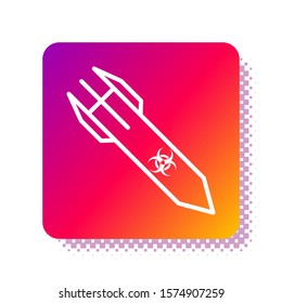 White Biohazard rocket icon isolated on white background. Rocket bomb flies down. Square color button. Vector Illustration