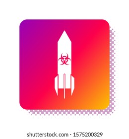 White Biohazard rocket icon isolated on white background. Rocket bomb flies down. Square color button. Vector Illustration