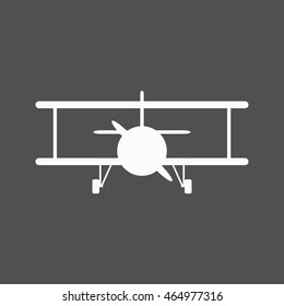 White biplane icon. The biplane is shown from the front. Isolated vector illustration.