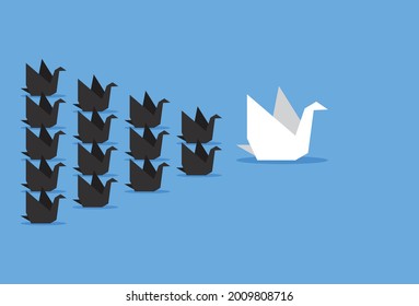 The white bird among the black birds with leadership, Vector illustration design concept in flat style