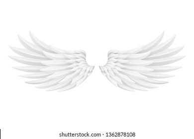 White bird angel animal fly wings 3d realistic decorative feather design object isolated white vector illustration