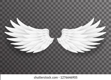 White bird angel fly wings realistic 3d design transparent background vector illustration