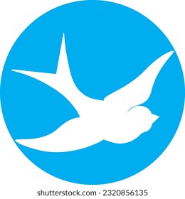 White bird in blue circle