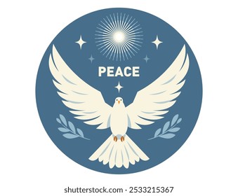 White bird Dove is a symbol of peace in the word. Roundbanner concept, flat vector design	
