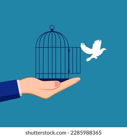 The white bird fell out of the cage. The concept of freedom and emancipation. vector 