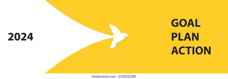 The white bird is moving towards the goal, plan, action. 2024 annual plan idea concept. business creativity new idea discovery innovation technology.