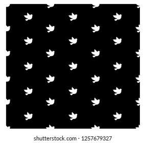 White bird on black background. Black and white seamless pattern