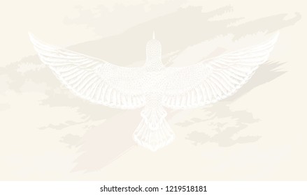 White bird on the light watercolor background. Symbol of peace.