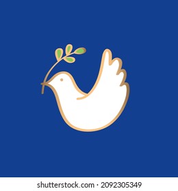 White bird with a twig for birthday, Mother's Day, March 8, wedding. Dark blue background. Vector.