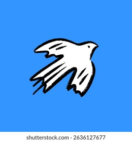 White bird. Vector illustration in grunge style. Cartoon gourd. Blue background. Isolated object