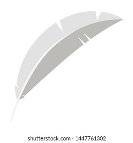 White bird writing feather icon isolated on white background. Flat design cartoon style logo or sign. Vector illustration.
