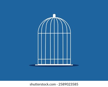 White birdcage on blue background