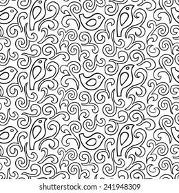 white birds on branches vector seamless pattern
