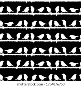 white birds Silhouettes on the lines geo black background design
