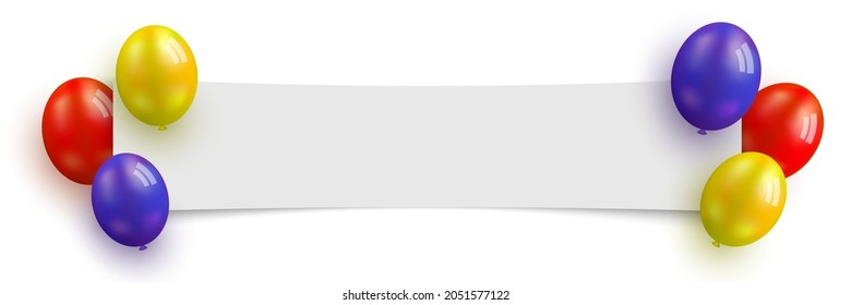 White birthday banner with balloons. Vector illustration.