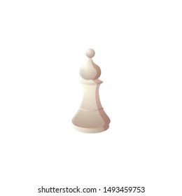 White bishop chess icon. Raster illustration in flat cartoon style on white background