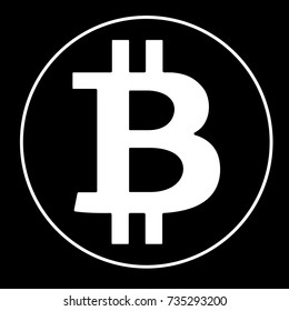 White bitcoin sign icon on black background. Crypto currency symbol and coin image for using in web projects or mobile applications.