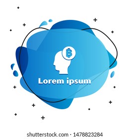 White Bitcoin think icon isolated on white background. Cryptocurrency head. Blockchain technology, digital money market, cryptocoin wallet. Abstract banner with liquid shapes. Vector Illustration