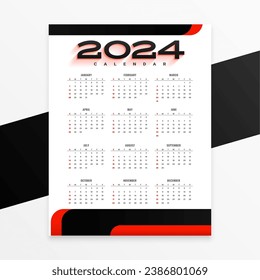 white and black 2024 wall calendar layout for office or business vector