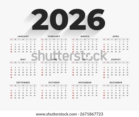 white black 2026 full page calendar template vector