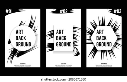 White Black Abstract Art Background. Set of 3 Simple Background Vector Flat Style. Suitable for banner, cover or poster
