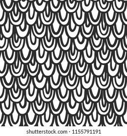 White and black abstract fish scale hand drawn vector seamless pattern. Trendy Print