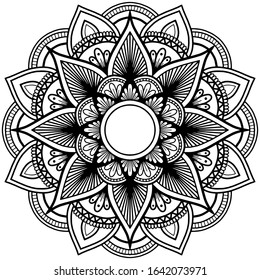 White and black abstract floral mandala. Vector illustration mandala for mehndi,tattoo, decor, henna, postcard, cover. Yoga template. Design Coloring book page antistress