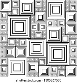 White and black abstract geometric pattern with squares. Vector illustration with rectangles. Monochrome background graphics. Template with windows and border elements. Sample of different polygons.