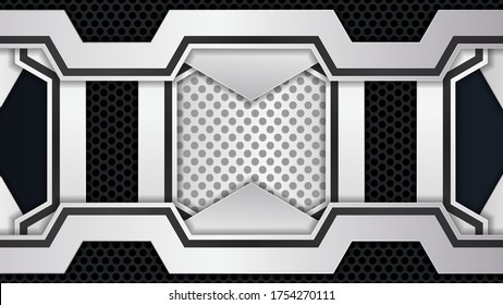 White and black abstract overlap background on dark geometric perforated texture.Modern technology background.