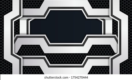 White and black abstract overlap background on dark geometric perforated texture.Modern technology background.