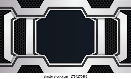 Fondo de superposición abstracto blanco y negro sobre textura perforada geométrica oscura.Fondo tecnológico moderno.