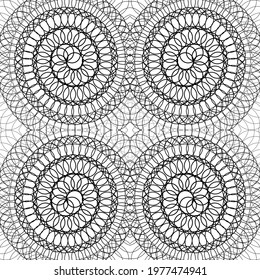 White and black abstract seamless mesh pattern of black smooth curves on a white background.