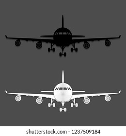 Сollection of white and black aircraft. 3d vector illustration. Paper cut out style.