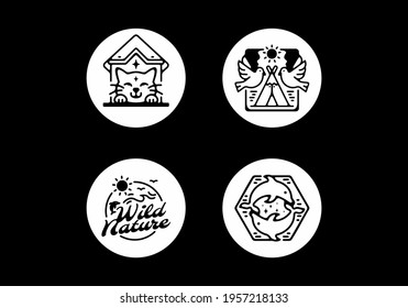 White black of animal badge icon collection design