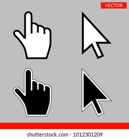 White and black arrow cursors and hand cursors icons signs vector illustration