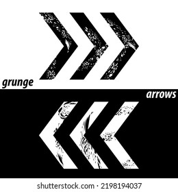 Flechas blancas y negras con textura gruesa. Diseño de moda con pinceladas. Vector.