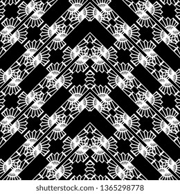 white Black Art Deco Vector Seamless Floral Pattern ornate floral design
