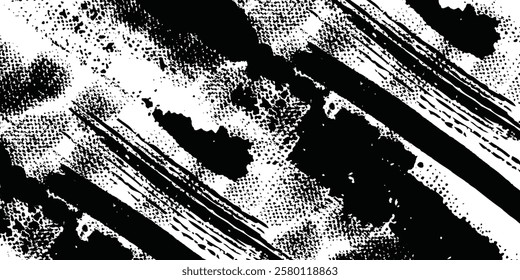 white and black backdrop with dot halftone pattern element. Abstract brush grunge background.