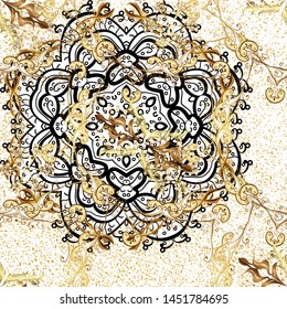 White and black backdrop with gold trim. Small depth of field. Seamless element woodcarving. Luxury furniture. Furniture in classic style. Patina. Pattern on white, black colors with golden elements.