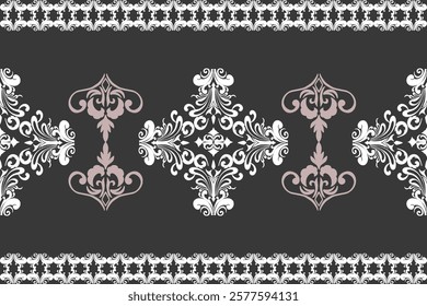 White and black background, classic traditional damask vintage ornament, seamless pattern, vector illustration. Design for elaborate borders, tiles, ceramic pottery, and clothing. 