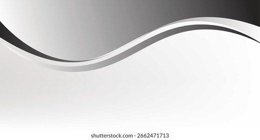 white and black background, Double curve wave, vector simple water swoosh wavy strip long