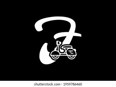 White with black background of F initial letter with scooter shape