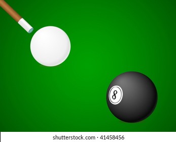 White and black billiard ball and stick. Vector illustration.