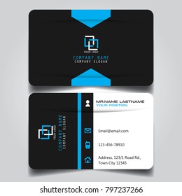 White Black and Blue creative modern name card and business card with horizontal standard size vector illustration template.