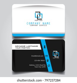 White Black and Blue creative modern name card and business card with horizontal standard size vector illustration template.