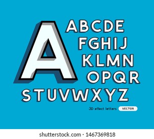 White and black bold 3D effect letters alphabet. Vector illustration.