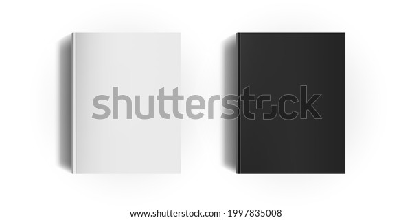 White and black book cover mock up. Clean\
blank portrait orientation 3d realistic books mockup with shadow.\
Empty cover template. Vector\
illustration.