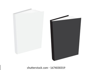 White and black book template mockup isolated on white background. Standing books with empty cover