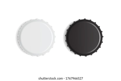 white and black bottle caps isolated on white background